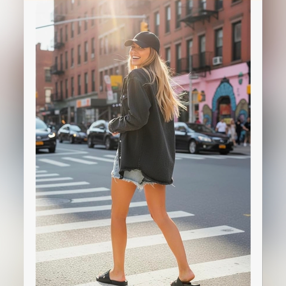 Stylish Oversized Black Denim Jacket - Picture 5 of 6
